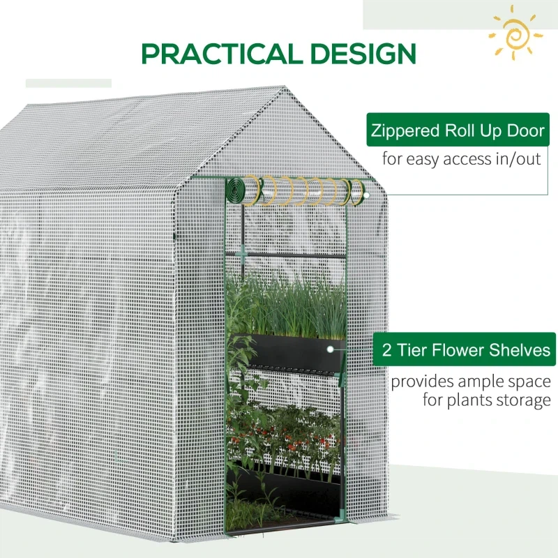 Walk in Garden Greenhouse With 2-Tier Shelves 1.8 X 1.2 X 1.8m White
